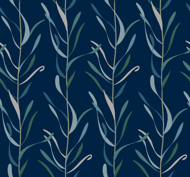 Chloe Vine Indigo Wallpaper by Inspired by Color Designer Blues II Covers about 60.8 square feet 27-in by 27-ft long roll Prepasted 24 - Swanky Fabrics - Chloe Vine Indigo Wallpaper by Inspired by Color Designer Blues II Covers about 60.8 square feet 27-in by 27-ft long roll Prepasted 24 - Swanky Fabrics -