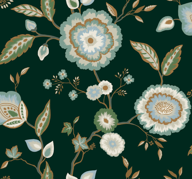 Dahlia Blooms Green & Blue Metallic Wallpaper by York Wallcoverings Designer Greenhouse Covers about 60.8 square feet 27-in by 27-ft long roll Prepasted 25.25 - Swanky Fabrics - Dahlia Blooms Green & Blue Metallic Wallpaper by York Wallcoverings Designer Greenhouse Covers about 60.8 square feet 27-in by 27-ft long roll Prepasted 25.25 - Swanky Fabrics -
