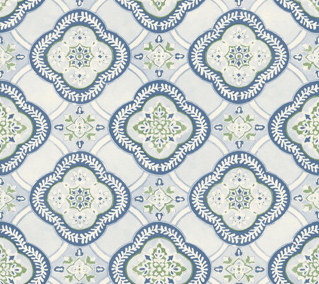 Garden Trellis Cobalt Wallpaper by York Wallcoverings Designer Greenhouse Covers about 60.8 square feet 27-in by 27-ft long roll Prepasted 24 - Swanky Fabrics - Garden Trellis Cobalt Wallpaper by York Wallcoverings Designer Greenhouse Covers about 60.8 square feet 27-in by 27-ft long roll Prepasted 24 - Swanky Fabrics -