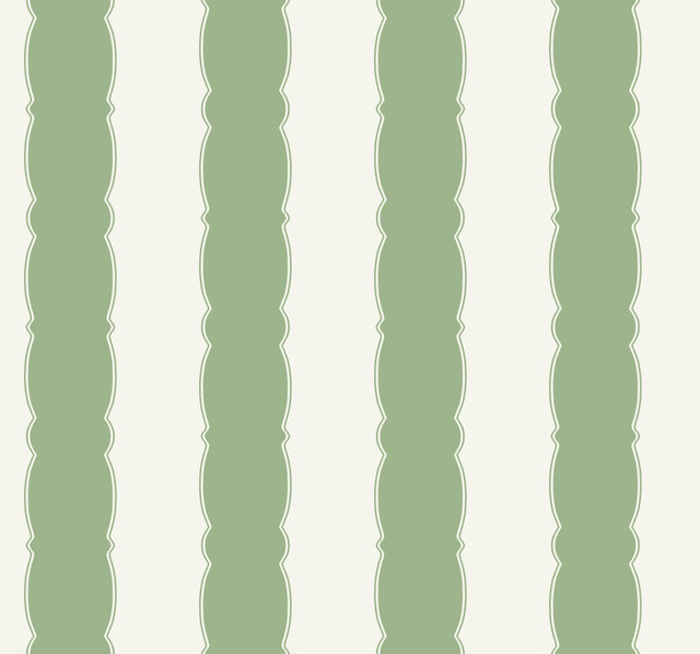Scalloped Stripe Green Wallpaper by York Wallcoverings Designer Grandmillennial Covers about 60.8 square feet 27-in by 27-ft long roll Prepasted 25.25 - Swanky Fabrics - Scalloped Stripe Green Wallpaper by York Wallcoverings Designer Grandmillennial Covers about 60.8 square feet 27-in by 27-ft long roll Prepasted 25.25 - Swanky Fabrics -