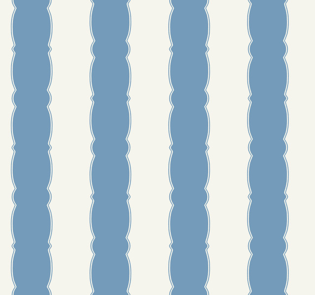 Scalloped Stripe Blue Wallpaper by York Wallcoverings Designer Grandmillennial Covers about 60.8 square feet 27-in by 27-ft long roll Prepasted 25.25 - Swanky Fabrics - Scalloped Stripe Blue Wallpaper by York Wallcoverings Designer Grandmillennial Covers about 60.8 square feet 27-in by 27-ft long roll Prepasted 25.25 - Swanky Fabrics -