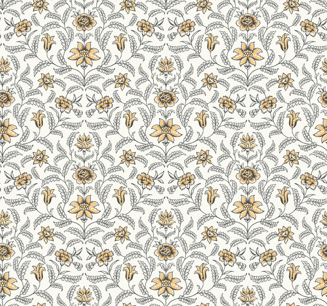 Vintage Blooms Yellow Wallpaper by York Wallcoverings Designer Grandmillennial Covers about 60.8 square feet 27-in by 27-ft long roll Prepasted 25.25 - Swanky Fabrics - Vintage Blooms Yellow Wallpaper by York Wallcoverings Designer Grandmillennial Covers about 60.8 square feet 27-in by 27-ft long roll Prepasted 25.25 - Swanky Fabrics -
