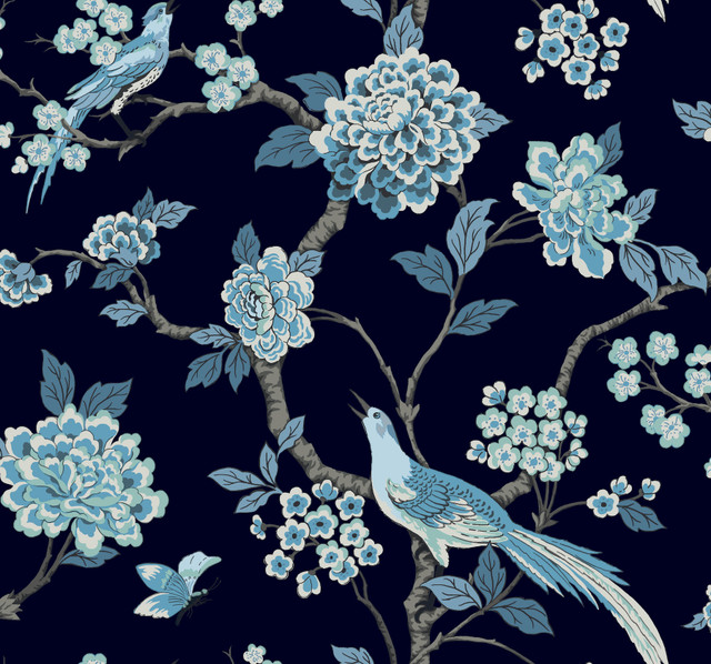 Fanciful Navy Wallpaper by Inspired by Color Designer Blues II Covers about 60.8 square feet 27-in by 27-ft long roll Prepasted 25.25 - Swanky Fabrics - Fanciful Navy Wallpaper by Inspired by Color Designer Blues II Covers about 60.8 square feet 27-in by 27-ft long roll Prepasted 25.25 - Swanky Fabrics -