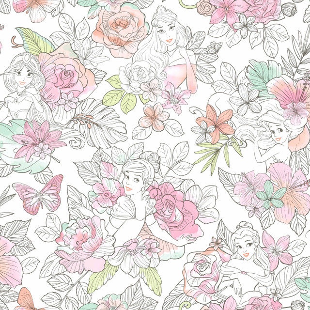 Disney Princess Royal Floral Coral Wallpaper by York Wallcoverings Designer Disney Kids Vol. 4 Covers about 56.4 square feet 20.5-in by 33-ft long roll Unpasted 20.5 - Swanky Fabrics - Disney Princess Royal Floral Coral Wallpaper by York Wallcoverings Designer Disney Kids Vol. 4 Covers about 56.4 square feet 20.5-in by 33-ft long roll Unpasted 20.5 - Swanky Fabrics -