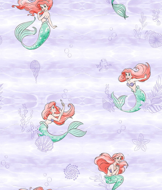 Disney the Little Mermaid Swim Purple Wallpaper by York Wallcoverings Designer Disney Kids Vol. 4 Covers about 56.4 square feet 20.5-in by 33-ft long roll Unpasted 24 - Swanky Fabrics - Disney the Little Mermaid Swim Purple Wallpaper by York Wallcoverings Designer Disney Kids Vol. 4 Covers about 56.4 square feet 20.5-in by 33-ft long roll Unpasted 24 - Swanky Fabrics -