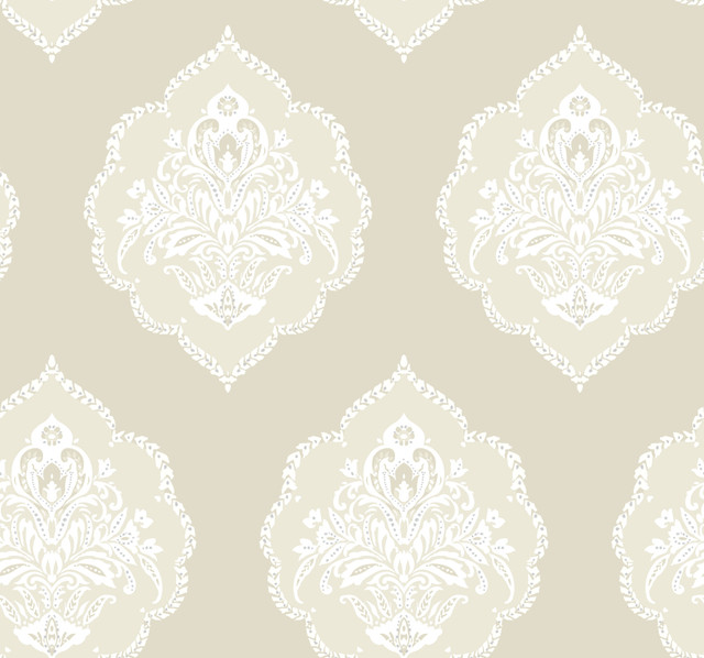 Signet Medallion Damask Beige Wallpaper by Inspired by Color Designer Beige & Neutrals Covers about 60.8 square feet 27-in by 27-ft long roll Prepasted 25.25 - Swanky Fabrics - Signet Medallion Damask Beige Wallpaper by Inspired by Color Designer Beige & Neutrals Covers about 60.8 square feet 27-in by 27-ft long roll Prepasted 25.25 - Swanky Fabrics -