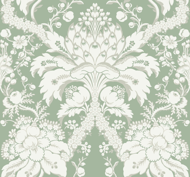 French Artichoke Dam Green Wallpaper by York Wallcoverings Designer Damask Resource Library Covers about 60.8 square feet 27-in by 27-ft long roll Prepasted 25.25 - Swanky Fabrics - French Artichoke Dam Green Wallpaper by York Wallcoverings Designer Damask Resource Library Covers about 60.8 square feet 27-in by 27-ft long roll Prepasted 25.25 - Swanky Fabrics -