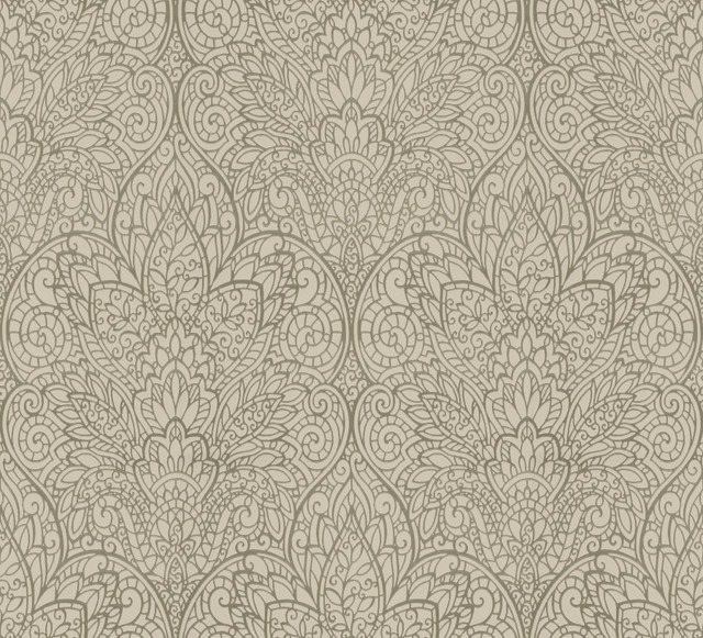 Paradise Brown Metallic Wallpaper by Candice Olson Designer Candice Olson Decadence Covers about 57.2 square feet 20.8-in by 33-ft long roll Unpasted 25.25 - Swanky Fabrics -