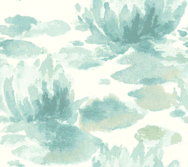 Water Lily Blue Wallpaper by Candice Olson Designer Candice Olson Botanical Dreams Covers about 60.8 square feet 27-in by 27-ft long roll Unpasted 24 - Swanky Fabrics - Water Lily Blue Wallpaper by Candice Olson Designer Candice Olson Botanical Dreams Covers about 60.8 square feet 27-in by 27-ft long roll Unpasted 24 - Swanky Fabrics -