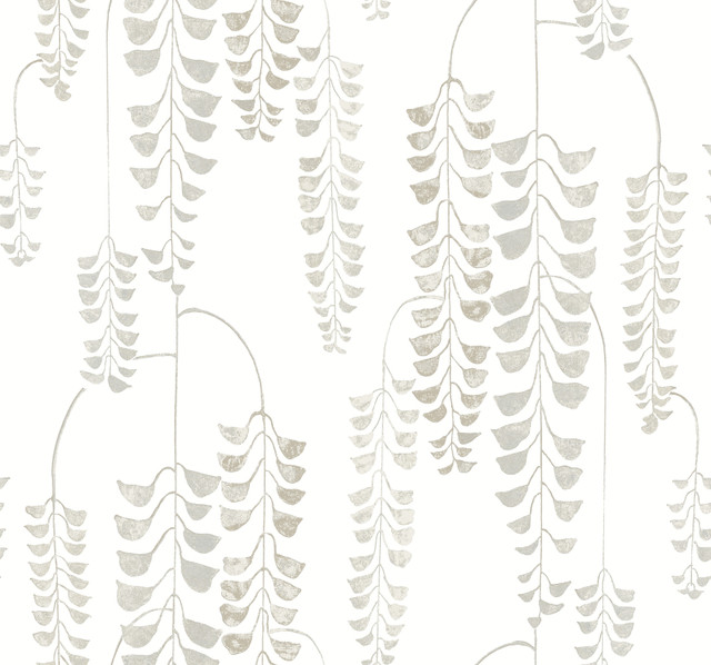 Deco Wisteria White & Cream Wallpaper by Inspired by Color Designer Black & White Resource Library Covers about 60.8 square feet 27-in by 27-ft long roll Prepasted 25.25 - Swanky Fabrics - Deco Wisteria White & Cream Wallpaper by Inspired by Color Designer Black & White Resource Library Covers about 60.8 square feet 27-in by 27-ft long roll Prepasted 25.25 - Swanky Fabrics -