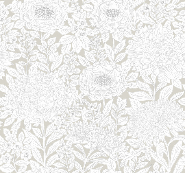 Wood Block Blooms Taupe & Silver Wallpaper by Inspired by Color Designer Beige & Neutrals Covers about 60.8 square feet 27-in by 27-ft long roll Prepasted 25.25 - Swanky Fabrics - Wood Block Blooms Taupe & Silver Wallpaper by Inspired by Color Designer Beige & Neutrals Covers about 60.8 square feet 27-in by 27-ft long roll Prepasted 25.25 - Swanky Fabrics -