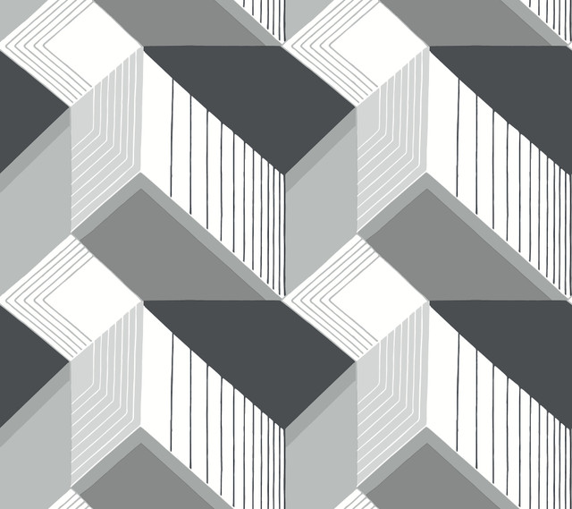Graphic Geo Black & White Wallpaper by Inspired by Color Designer Black & White, III Covers about 60.8 square feet 27-in by 27-ft long roll Prepasted 24 - Swanky Fabrics - Graphic Geo Black & White Wallpaper by Inspired by Color Designer Black & White, III Covers about 60.8 square feet 27-in by 27-ft long roll Prepasted 24 - Swanky Fabrics -