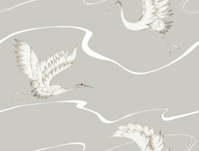 Soaring Cranes Taupe Wallpaper by Inspired by Color Designer Beige & Neutrals Covers about 60.8 square feet 27-in by 27-ft long roll Prepasted 20.5 - Swanky Fabrics - Soaring Cranes Taupe Wallpaper by Inspired by Color Designer Beige & Neutrals Covers about 60.8 square feet 27-in by 27-ft long roll Prepasted 20.5 - Swanky Fabrics -