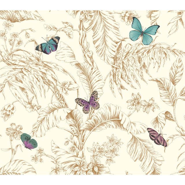 Papillon Gold Wallpaper by York Wallcoverings Designer Toile Resource Library Covers about 60.8 square feet 27-in by 27-ft long roll Prepasted 24 - Swanky Fabrics - Papillon Gold Wallpaper by York Wallcoverings Designer Toile Resource Library Covers about 60.8 square feet 27-in by 27-ft long roll Prepasted 24 - Swanky Fabrics -