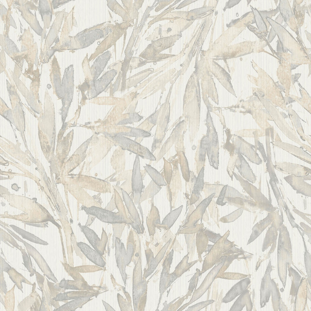 Rainforest Leaves Cream & Grey Wallpaper by Antonina Vella Designer Antonina Vella Natural Opalescence Covers about 57.8 square feet 21-in by 33-ft long roll Unpasted 20.8 - Swanky Fabrics - Rainforest Leaves Cream & Grey Wallpaper by Antonina Vella Designer Antonina Vella Natural Opalescence Covers about 57.8 square feet 21-in by 33-ft long roll Unpasted 20.8 - Swanky Fabrics -