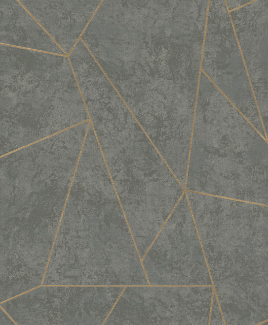 Nazca Dark Grey & Gold Wallpaper by Inspired by Color Designer Antonina Vella Modern Metals Second Edition Covers about 56.9 square feet 20.8-in by 32.8-ft long roll Unpasted 25.2 - Swanky Fabrics - Nazca Dark Grey & Gold Wallpaper by Inspired by Color Designer Antonina Vella Modern Metals Second Edition Covers about 56.9 square feet 20.8-in by 32.8-ft long roll Unpasted 25.2 - Swanky Fabrics -