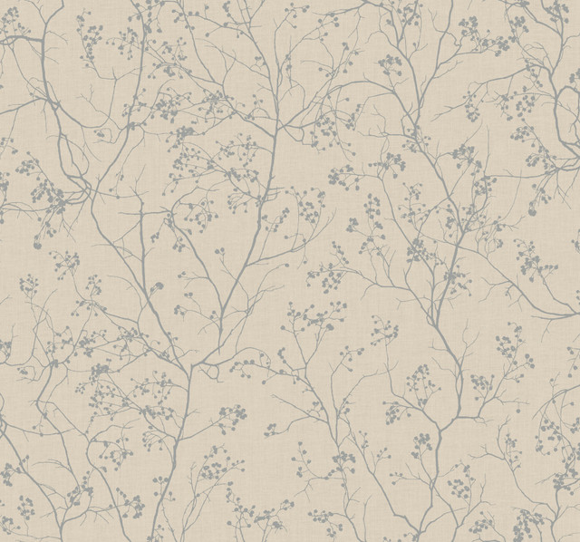 Luminous Branches Taupe & Silver Wallpaper by Antonina Vella Designer Antonina Vella Dazzling Dimensions Volume II Covers about 60.8 square feet 27-in by 27-ft long roll Unpasted 25.2 - Swanky Fabrics -