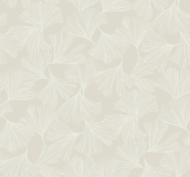Gingko Toss Cream Wallpaper by Antonina Vella Designer Antonina Vella Dazzling Dimensions Volume II Covers about 60.8 square feet 27-in by 27-ft long roll Unpasted 25.25 - Swanky Fabrics -