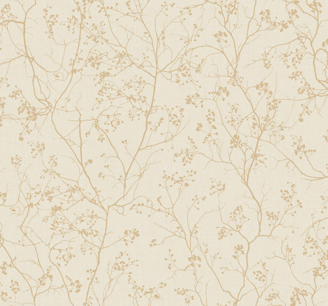 Luminous Branches Cream & Gold Wallpaper by York Wallcoverings Designer Antonina Vella Dazzling Dimensions Volume II Covers about 60.8 square feet 27-in by 27-ft long roll Unpasted 25.2 - Swanky Fabrics -