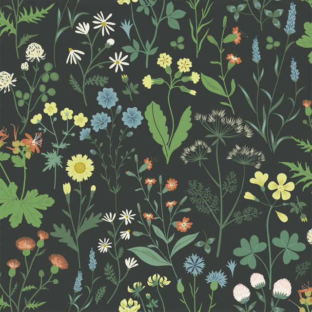 Letitia Black Summer Meadows Wallpaper by ESTA Home Designer Design Department Covers about 57.5 square feet 20.9-in by 33-ft long roll Unpasted 20.9 - Swanky Fabrics - Letitia Black Summer Meadows Wallpaper by ESTA Home Designer Design Department Covers about 57.5 square feet 20.9-in by 33-ft long roll Unpasted 20.9 - Swanky Fabrics -