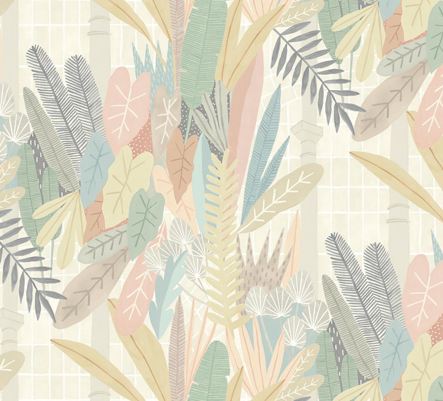 Glasshouse Pastel Tropical Damask Wallpaper by ohpopsi Designer Glasshouse Covers about 54.2 square feet 19.7-in by 33-ft long roll Unpasted 24.6 - Swanky Fabrics - Glasshouse Pastel Tropical Damask Wallpaper by ohpopsi Designer Glasshouse Covers about 54.2 square feet 19.7-in by 33-ft long roll Unpasted 24.6 - Swanky Fabrics -