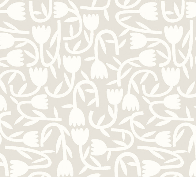 Aino Taupe Tiny Tulip Wallpaper by ohpopsi Designer Glasshouse Covers about 54.2 square feet 19.7-in by 33-ft long roll Unpasted 15.7 - Swanky Fabrics -
