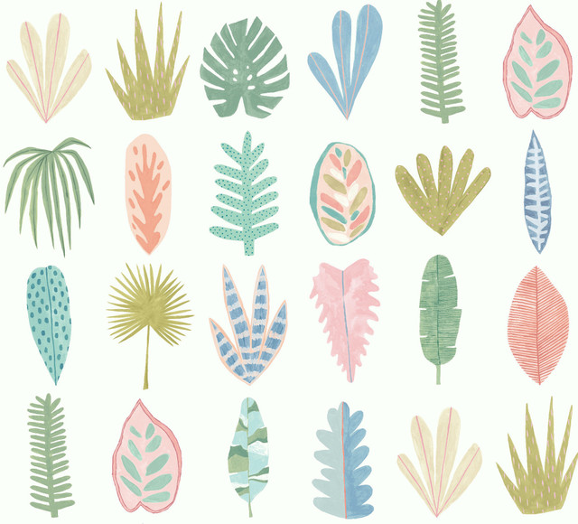 Leaf Boogie Pastel Tropical Mix Wallpaper by ohpopsi Designer Glasshouse Covers about 54.2 square feet 19.7-in by 33-ft long roll Unpasted 39.7 - Swanky Fabrics - Leaf Boogie Pastel Tropical Mix Wallpaper by ohpopsi Designer Glasshouse Covers about 54.2 square feet 19.7-in by 33-ft long roll Unpasted 39.7 - Swanky Fabrics -