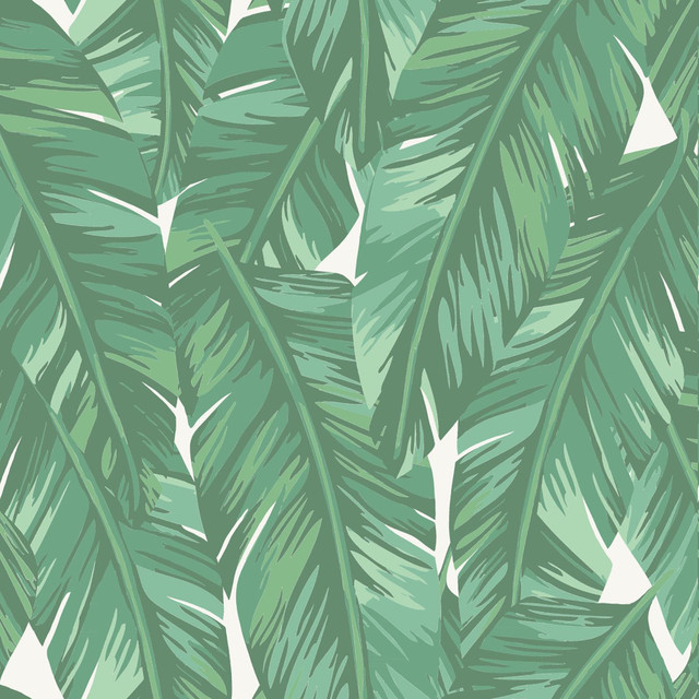 Dumott Green Tropical Leaves Wallpaper by ESTA Home Designer Design Department Covers about 56.4 square feet 20.5-in by 33-ft long roll Unpasted 20.9 - Swanky Fabrics -