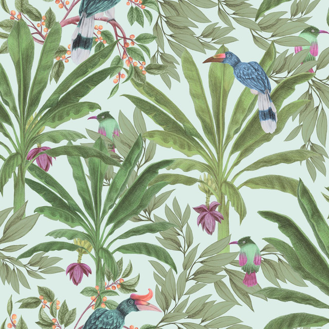 Carola Green Jungle Tropics Wallpaper by ESTA Home Designer Design Department Covers about 57.5 square feet 20.9-in by 33-ft long roll Unpasted 20.9 - Swanky Fabrics - Carola Green Jungle Tropics Wallpaper by ESTA Home Designer Design Department Covers about 57.5 square feet 20.9-in by 33-ft long roll Unpasted 20.9 - Swanky Fabrics -