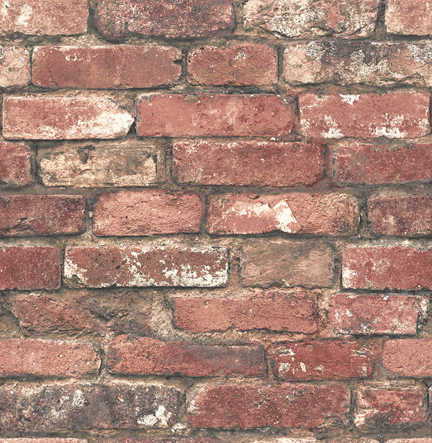 Loft Red Brick Wallpaper by Brewster Designer Brewster Essentials Covers about 56.4 square feet 20.5-in by 33-ft long roll Unpasted 20.87 - Swanky Fabrics -