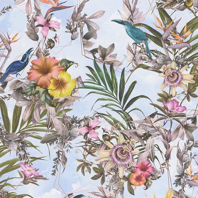 Hollis Sky Blue Tropical Wallpaper by AS Creation Designer AS Creation Covers about 57.5 square feet 20.9-in by 33-ft long roll Unpasted 27.6 - Swanky Fabrics - Hollis Sky Blue Tropical Wallpaper by AS Creation Designer AS Creation Covers about 57.5 square feet 20.9-in by 33-ft long roll Unpasted 27.6 - Swanky Fabrics -