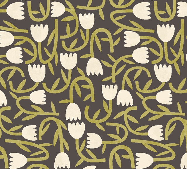 Aino Black Tiny Tulip Wallpaper by ohpopsi Designer Glasshouse Covers about 54.2 square feet 19.7-in by 33-ft long roll Unpasted 15.7 - Swanky Fabrics -
