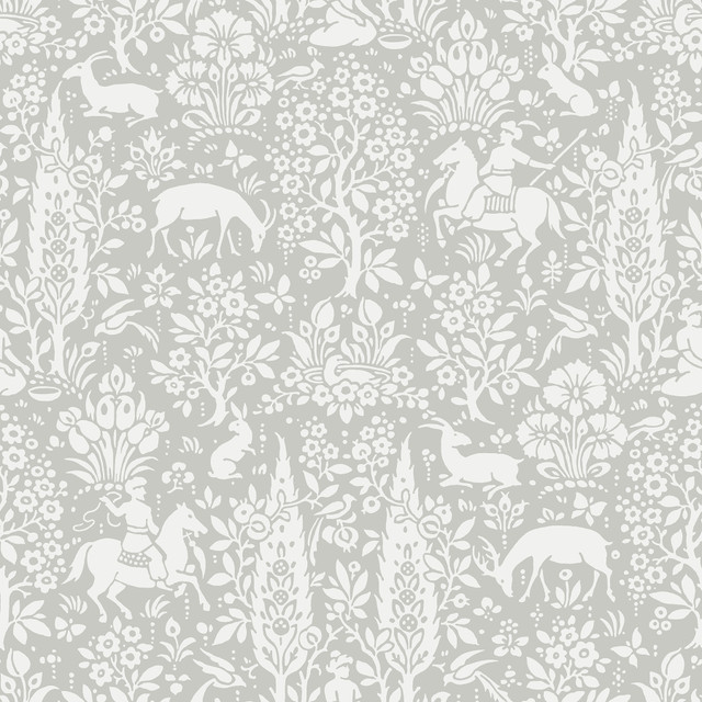 Sherwood Light Grey Woodland Wallpaper by Crown Designer CWV Covers about 56.4 square feet 20.5-in by 33-ft long roll Unpasted 20.9 - Swanky Fabrics -