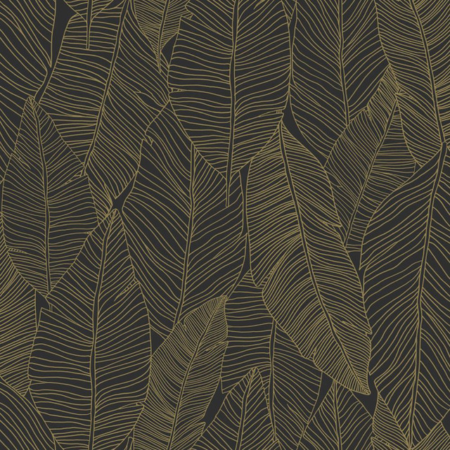 Canales Black Gold Inked Leaves Wallpaper by ESTA Home Designer Design Department Covers about 57.5 square feet 20.9-in by 33-ft long roll Unpasted 20.9 - Swanky Fabrics - Canales Black Gold Inked Leaves Wallpaper by ESTA Home Designer Design Department Covers about 57.5 square feet 20.9-in by 33-ft long roll Unpasted 20.9 - Swanky Fabrics -