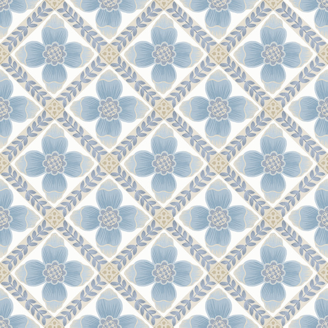 Mimi Blue Quilted Floral Peel & Stick Wallpaper by York Wallcoverings Designer Mirth Studios Covers about 34.2 square feet 20.5-in by 20-ft long roll Peel & Stick 20.5 - Swanky Fabrics - Mimi Blue Quilted Floral Peel & Stick Wallpaper by York Wallcoverings Designer Mirth Studios Covers about 34.2 square feet 20.5-in by 20-ft long roll Peel & Stick 20.5 - Swanky Fabrics -