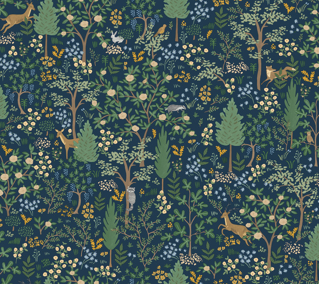 Woodland Navy Peel & Stick Wallpaper by Rifle Paper Co. Designer P&S Rifle Paper 3 Covers about 45 square feet 27-in by 20-ft long roll Peel & Stick 24 - Swanky Fabrics - Woodland Navy Peel & Stick Wallpaper by Rifle Paper Co. Designer P&S Rifle Paper 3 Covers about 45 square feet 27-in by 20-ft long roll Peel & Stick 24 - Swanky Fabrics -