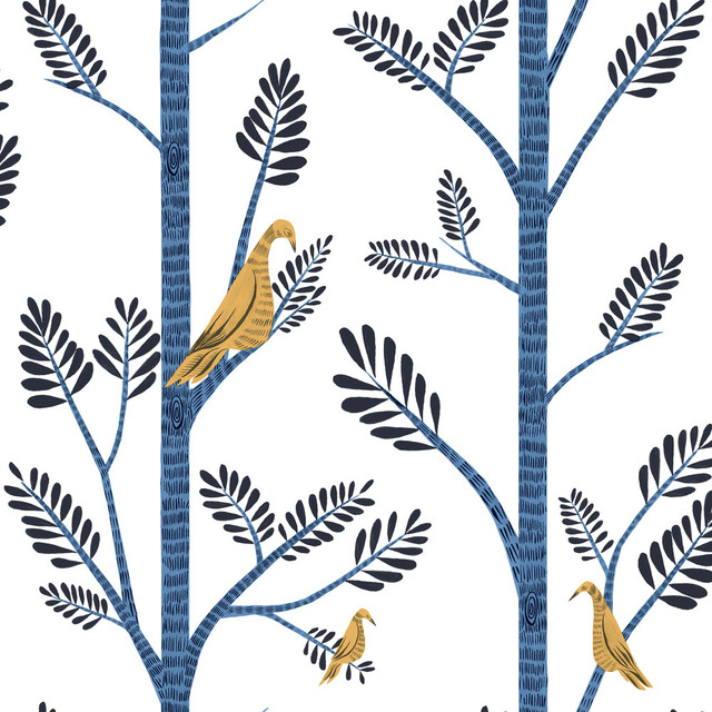 Aviary Branch Blue & Yellow Peel & Stick Wallpaper by York Wallcoverings Designer York Premium Peel + Stick Risky Business Vol. III Covers about 34.2 square feet 20.5-in by 20-ft long roll Peel & Stick 20.5 - Swanky Fabrics - Aviary Branch Blue & Yellow Peel & Stick Wallpaper by York Wallcoverings Designer York Premium Peel + Stick Risky Business Vol. III Covers about 34.2 square feet 20.5-in by 20-ft long roll Peel & Stick 20.5 - Swanky Fabrics -