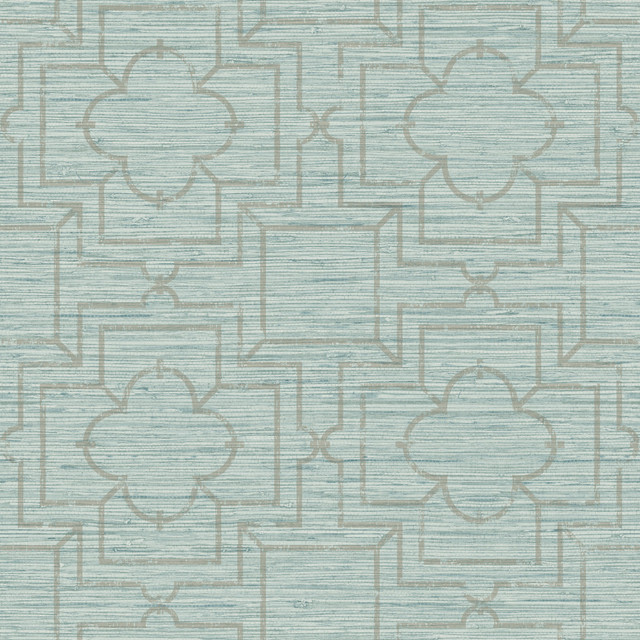 Quatrefoil Trellis Blue Peel & Stick Wallpaper by York Wallcoverings Designer York Premium Peel + Stick Covers about 34.2 square feet 20.5-in by 20-ft long roll Peel & Stick 20.5 - Swanky Fabrics -