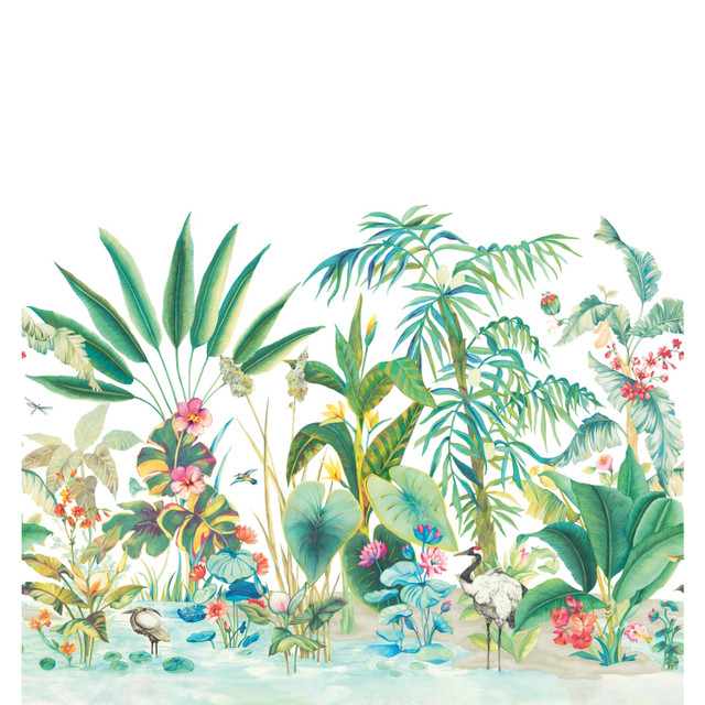 Tropical Panoramic White Wall Mural by York Wallcoverings Designer Mural Resource Library Covers 5 panels - measures 10.5-ft wide by 11.2-ft tall when assembled 25.25-in by 11.2-ft long roll Unpasted 0 - Swanky Fabrics - Tropical Panoramic White Wall Mural by York Wallcoverings Designer Mural Resource Library Covers 5 panels - measures 10.5-ft wide by 11.2-ft tall when assembled 25.25-in by 11.2-ft long roll Unpasted 0 - Swanky Fabrics -