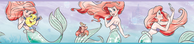 Disney The Little Mermaid Ariel & Friends Purple & Red Border by York Wallcoverings Designer Disney Kids Vol. 4 Covers about 4.5 square feet 6-in by 9-ft long roll Unpasted 26 - Swanky Fabrics -