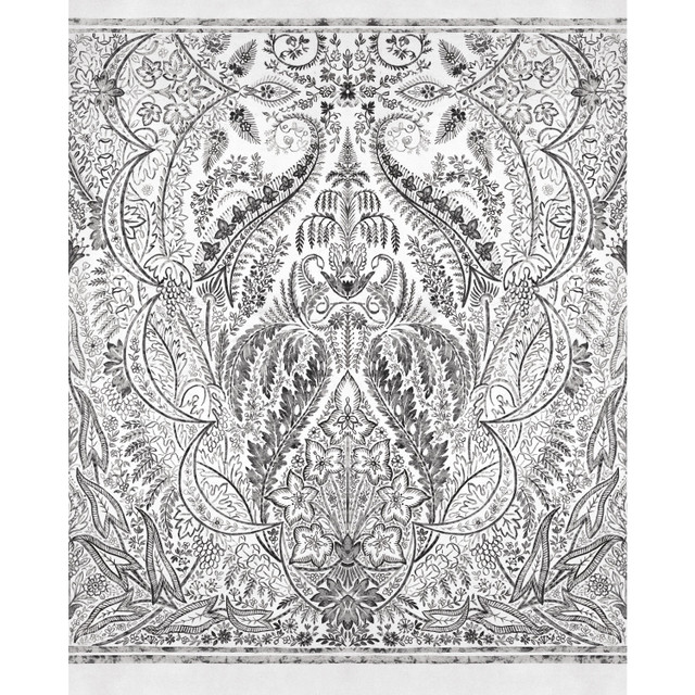 Jaipur Paisley Damas Black Wall Mural by York Wallcoverings Designer Damask Resource Library Covers 4 panels - measures 9-ft wide by 11.2-ft tall when assembled 27-in by 11.2-ft long roll Prepasted 0 - Swanky Fabrics -