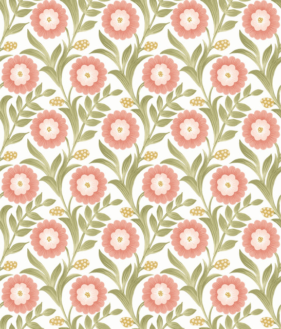 Lillian Pink Floral Vine Peel & Stick Wallpaper by York Wallcoverings Designer Mirth Studios Covers about 34.2 square feet 20.5-in by 20-ft long roll Peel & Stick 24 - Swanky Fabrics - Lillian Pink Floral Vine Peel & Stick Wallpaper by York Wallcoverings Designer Mirth Studios Covers about 34.2 square feet 20.5-in by 20-ft long roll Peel & Stick 24 - Swanky Fabrics -