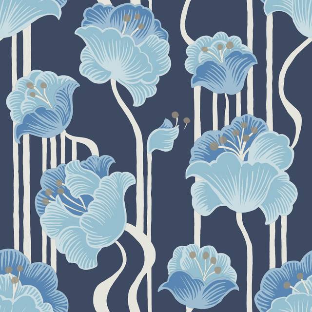 Shirley Blue Deco Floral Peel & Stick Wallpaper by York Wallcoverings Designer Mirth Studios Covers about 34.2 square feet 20.5-in by 20-ft long roll Peel & Stick 20.5 - Swanky Fabrics - Shirley Blue Deco Floral Peel & Stick Wallpaper by York Wallcoverings Designer Mirth Studios Covers about 34.2 square feet 20.5-in by 20-ft long roll Peel & Stick 20.5 - Swanky Fabrics -
