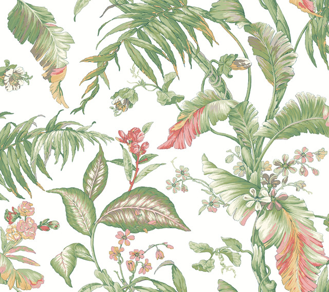 Fiji Garden Pink Peel & Stick Wallpaper by York Wallcoverings Designer Vintage Florals Covers about 45 square feet 27-in by 20-ft long roll Peel & Stick 24 - Swanky Fabrics - Fiji Garden Pink Peel & Stick Wallpaper by York Wallcoverings Designer Vintage Florals Covers about 45 square feet 27-in by 20-ft long roll Peel & Stick 24 - Swanky Fabrics -