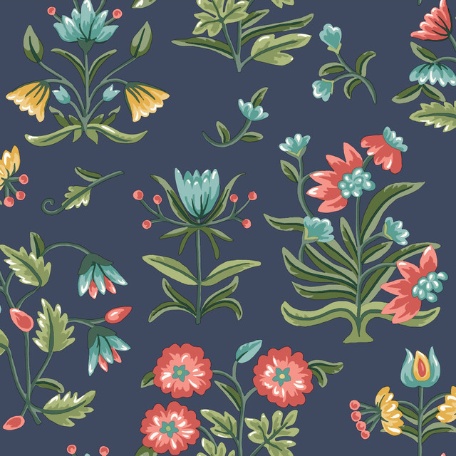 Heirloom Floral Navy Peel & Stick Wallpaper by Erin & Ben Designer Erin & Ben Co. Covers about 34.2 square feet 20.5-in by 20-ft long roll Peel & Stick 20.5 - Swanky Fabrics - Heirloom Floral Navy Peel & Stick Wallpaper by Erin & Ben Designer Erin & Ben Co. Covers about 34.2 square feet 20.5-in by 20-ft long roll Peel & Stick 20.5 - Swanky Fabrics -