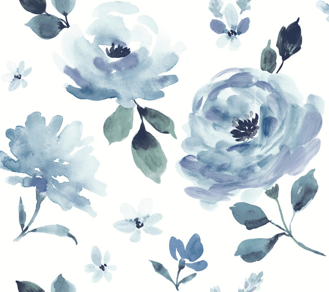 Watercolor Blooms Blue Peel & Stick Wallpaper by York Wallcoverings Designer York Premium Peel + Stick Covers about 45 square feet 27-in by 20-ft long roll Peel & Stick 24 - Swanky Fabrics - Watercolor Blooms Blue Peel & Stick Wallpaper by York Wallcoverings Designer York Premium Peel + Stick Covers about 45 square feet 27-in by 20-ft long roll Peel & Stick 24 - Swanky Fabrics -