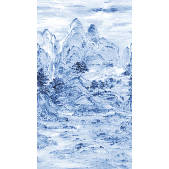 Misty Mountain Blue Wall Mural by Ronald Redding Designer Tea Garden Covers 3 panels - measures 6-ft 3-in wide by 11-ft 2-in tall when assembled 25.25-in by 11.2-ft long roll Unpasted 0 - Swanky Fabrics - Misty Mountain Blue Wall Mural by Ronald Redding Designer Tea Garden Covers 3 panels - measures 6-ft 3-in wide by 11-ft 2-in tall when assembled 25.25-in by 11.2-ft long roll Unpasted 0 - Swanky Fabrics -