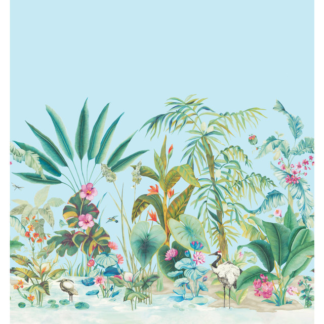 Tropical Panoramic Blue Wall Mural by York Wallcoverings Designer Mural Resource Library Covers 5 panels - measures 10.5-ft wide by 11.2-ft tall when assembled 25.25-in by 11.2-ft long roll Unpasted 0 - Swanky Fabrics - Tropical Panoramic Blue Wall Mural by York Wallcoverings Designer Mural Resource Library Covers 5 panels - measures 10.5-ft wide by 11.2-ft tall when assembled 25.25-in by 11.2-ft long roll Unpasted 0 - Swanky Fabrics -