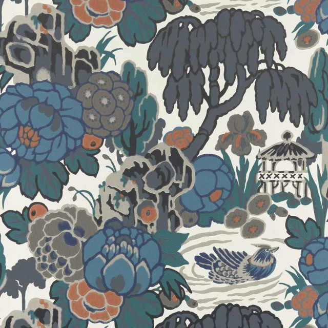 Mandarin Garden (Wp) # 03 Ink by 1838 Wallcoverings Designer Wallpaper V&A DECORATIVE PAPERS HALF DROP PASTE THE WALL UNITED KINGDOM V-18" 20.5"X11YD - Swanky Fabrics - Mandarin Garden (Wp) # 03 Ink by 1838 Wallcoverings Designer Wallpaper V&A DECORATIVE PAPERS HALF DROP PASTE THE WALL UNITED KINGDOM V-18" 20.5"X11YD - Swanky Fabrics -