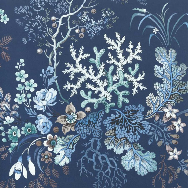 Kilburn'S Coral (Wp) # 03 Ocean Blue by 1838 Wallcoverings Designer Wallpaper V&A DECORATIVE PAPERS HALF DROP PASTE THE WALL UNITED KINGDOM V-41.3" 20.5"X11YD - Swanky Fabrics - Kilburn'S Coral (Wp) # 03 Ocean Blue by 1838 Wallcoverings Designer Wallpaper V&A DECORATIVE PAPERS HALF DROP PASTE THE WALL UNITED KINGDOM V-41.3" 20.5"X11YD - Swanky Fabrics -